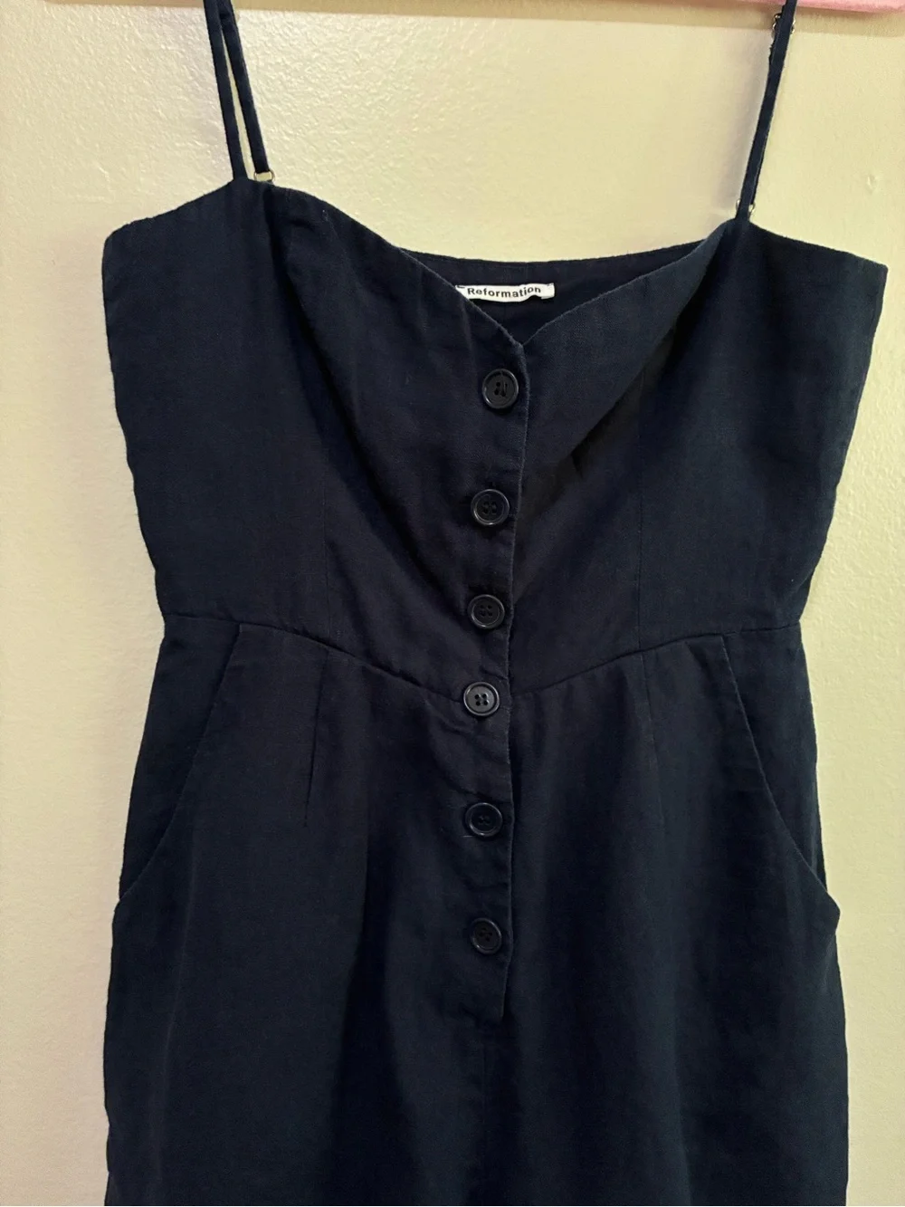 Reformation Navy Blue Linen Blanca Romper size 2